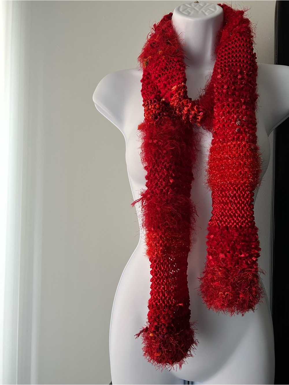 Hand-Knitted Red Fashion Scarf - Women's Accessory